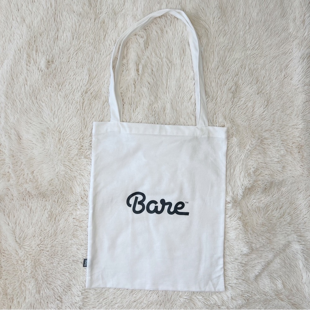 Bare flannel tote bag winter white with black Bare home logo super soft